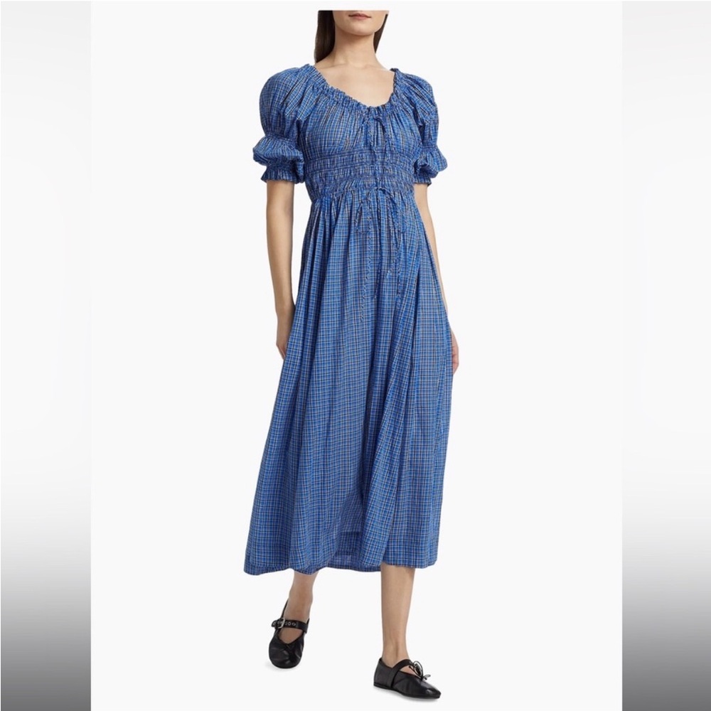 Doen Ischia Blue Plaid Midi Dress